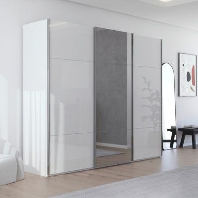 Rauch Contido 271cm 3 Door Sliding Mirror Wardrobe With Extras Crystal White Glass