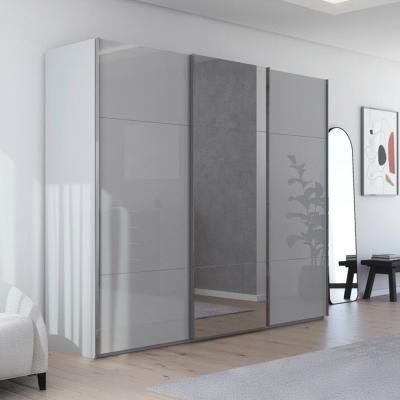 Rauch Contido 271cm 3 Door Sliding Mirror Wardrobe With Extras Silk Grey Glass