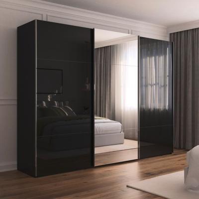 Rauch Contido 301cm 3 Door Sliding Mirror Wardrobe With Extras Black Glass