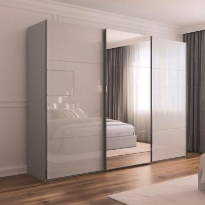 Rauch Contido 301cm 3 Door Sliding Mirror Wardrobe With Extras Silk Grey Glass