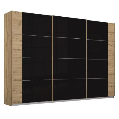 Rauch Artemis 271cm 3 Door Sliding Wardrobe Artisan Oak And Basalt Glass