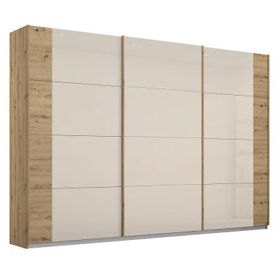 Rauch Artemis 271cm 3 Door Sliding Wardrobe Artisan Oak And Champagne Glass