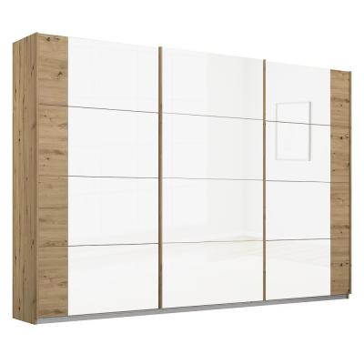 Rauch Artemis 271cm 3 Door Sliding Wardrobe Artisan Oak And White Glass