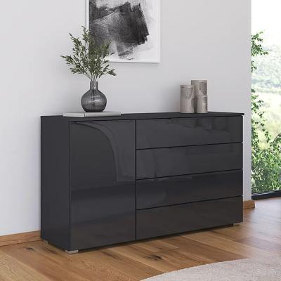Rauch Monostar 1 Door Wide Sideboard 120cm Metallic Dark Grey With Basalt Glass