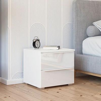 Rauch Monostar 2 Drawer Bedside Cabinet Alpine White With White Glass