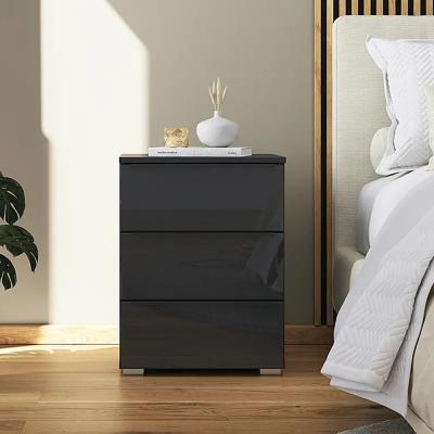 Rauch Monostar 3 Drawer Bedside Cabinet Metallic Dark Grey With Basalt Glass