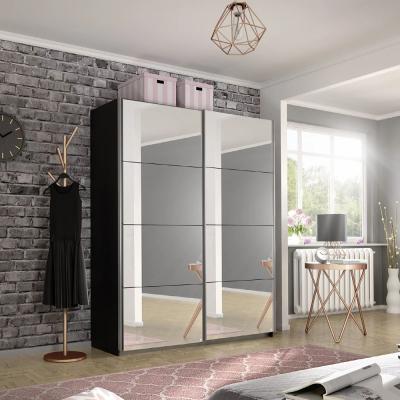 Rauch Belluno 136cm 2 Door Sliding Mirrored Wardrobe Metallic Dark Grey