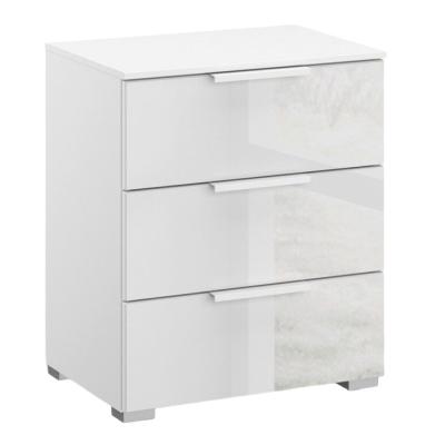 Rauch Skat Meridian 3 Drawer Bedside Cabinet - Alpine White and Crystal White Glass