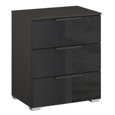 Rauch Skat Meridian 3 Drawer Bedside Cabinet - Graphite and Basalt Glass