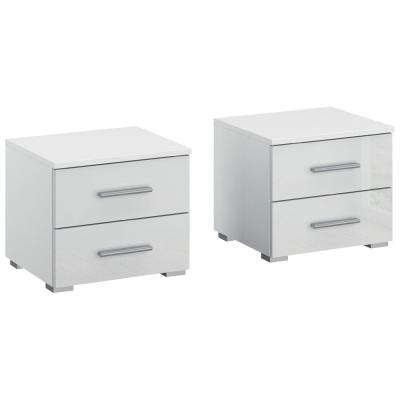 Rauch Base 2 Drawer Bedside Cabinet - Set of 2 - Alpine White and White High Gloss