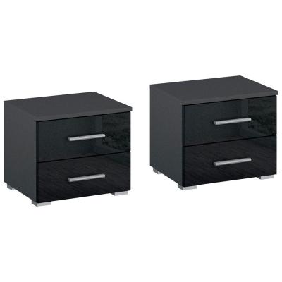 Rauch Base 2 Drawer Bedside Cabinet - Set of 2 - Metallic Dark Grey and Grey High Gloss