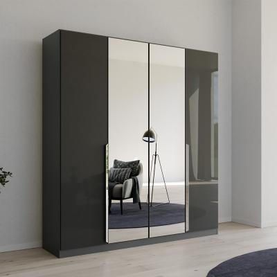 Rauch Quadra Spin 181cm 4 Door Wardrobe with Mirror - Metallic Dark Grey and Grey Effect