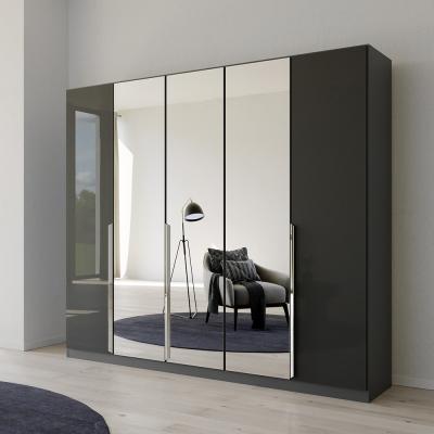 Rauch Quadra Spin 226cm 5 Door Wardrobe with Mirror - Metallic Dark Grey and Grey Effect