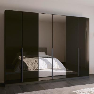Rauch Quadra Spin 271cm 6 Door Wardrobe with Mirror - Metallic Dark Grey and Basalt Glass