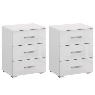 Elegant4you Bedside Cabinet - 3 Drawer - Set of 2 - Alpine White & White High Gloss