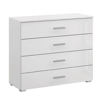 Elegant4you Wide Chest - 4 Drawer - Alpine White & White High Gloss