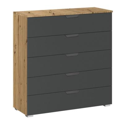 Rauch Aditio 5 Drawer Wide Chest - Artisan Oak and Metallic Dark Grey
