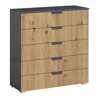 Rauch Aditio 5 Drawer Wide Chest - Metallic Dark Grey and Artisan Oak