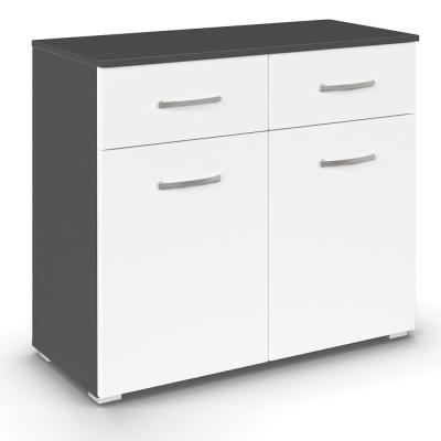 Rauch Aditio 2 Door Small Sideboard - 80cm - Metallic Dark Grey and Alpine White