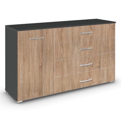 Rauch Aditio 1 Door Medium Sideboard - 120cm - Metallic Dark Grey and Sonoma Oak
