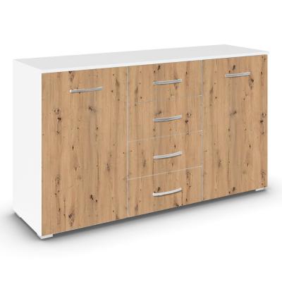 Rauch Aditio 2 Door Medium Sideboard with 4 Drawer - 120cm - Alpine White and Artisan Oak
