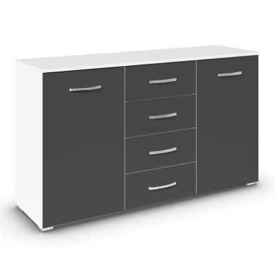 Rauch Aditio 2 Door Medium Sideboard with 4 Drawer - 120cm - Alpine White and Metallic Dark Grey