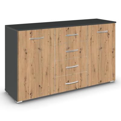 Rauch Aditio 2 Door Medium Sideboard with 4 Drawer - 120cm - Metallic Dark Grey and Artisan Oak