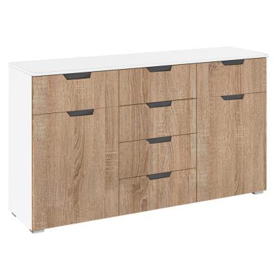 Rauch Aditio 2 Door Medium Sideboard with 6 Drawer - 120cm - Alpine White and Sonoma Oak