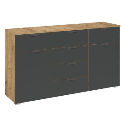 Rauch Aditio 2 Door Medium Sideboard with 6 Drawer - 120cm - Artisan Oak and Metallic Dark Grey