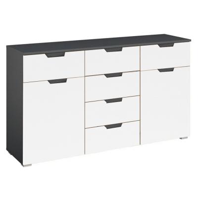 Rauch Aditio 2 Door Medium Sideboard with 6 Drawer - 120cm - Metallic Dark Grey and Alpine White