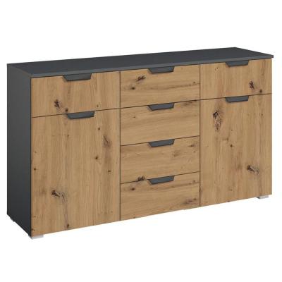 Rauch Aditio 2 Door Medium Sideboard with 6 Drawer - 120cm - Metallic Dark Grey and Artisan Oak