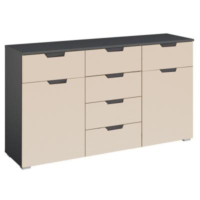 Rauch Aditio 2 Door Medium Sideboard with 6 Drawer - 120cm - Metallic Dark Grey and Champagne