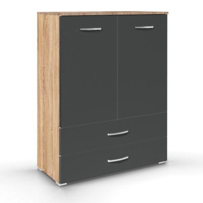 Rauch Aditio 2 Door Cupboard with 2 Bottom Drawer - Sonoma Oak and Metallic Dark Grey