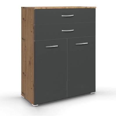 Rauch Aditio 2 Door Cupboard with 2 Top Drawer - Artisan Oak and Metallic Dark Grey
