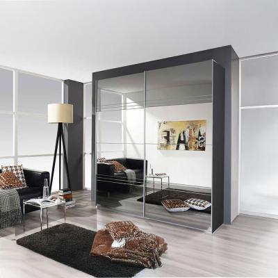Rauch Koblenz 181cm 2 Door Mirrored Sliding Wardrobe - Metallic Dark Grey and Grey Mirror