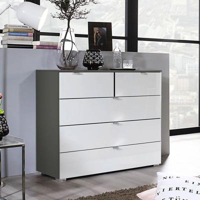 Rauch Erimo 3+2 Drawer Chest - Graphite and Crystal White Glass