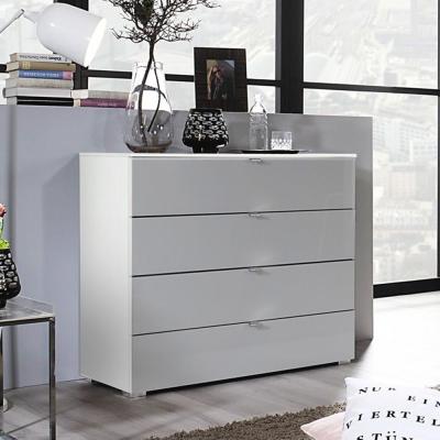 Rauch Erimo 4 Drawer Chest - Alpine White and Silk Grey Glass