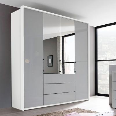 Rauch Erimo 204cm 4 Door Combi Wardrobe with 3 Drawer - Alpine White and Silk Grey Glass