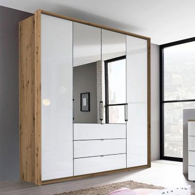 Rauch Erimo 204cm 4 Door Combi Wardrobe with 3 Drawer - Artisan Oak and Crystal White Glass