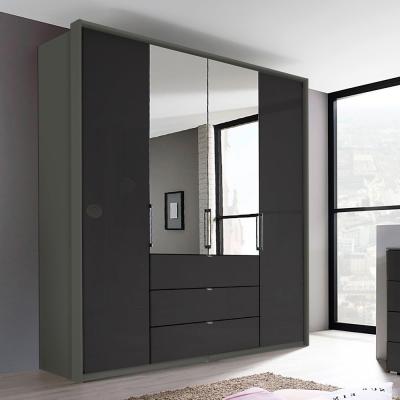 Rauch Erimo 204cm 4 Door Combi Wardrobe with 3 Drawer - Graphite and Basalt Glass