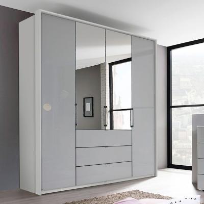 Rauch Erimo 204cm 4 Door Combi Wardrobe with 3 Drawer - Silk Grey and Silk Grey Glass