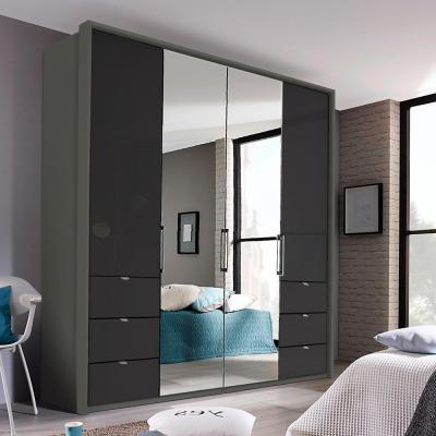 Rauch Erimo 204cm 4 Door Combi Wardrobe with 6 Drawer - Graphite and Basalt Glass
