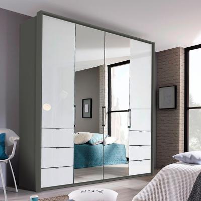 Rauch Erimo 204cm 4 Door Combi Wardrobe with 6 Drawer - Graphite and Crystal White Glass
