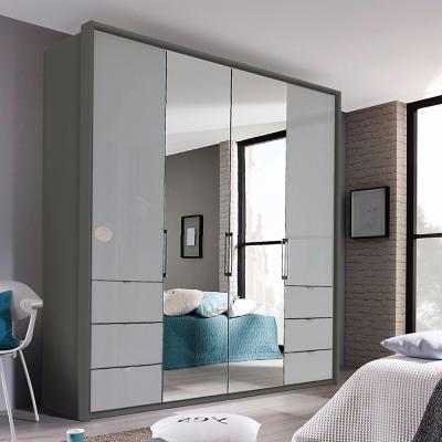 Rauch Erimo 204cm 4 Door Combi Wardrobe with 6 Drawer - Graphite and Silk Grey Glass