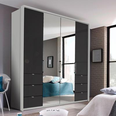 Rauch Erimo 204cm 4 Door Combi Wardrobe with 6 Drawer - Silk Grey and Basalt Glass