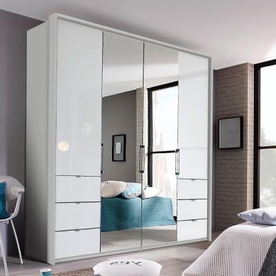 Rauch Erimo 204cm 4 Door Combi Wardrobe with 6 Drawer - Silk Grey and Crystal White Glass