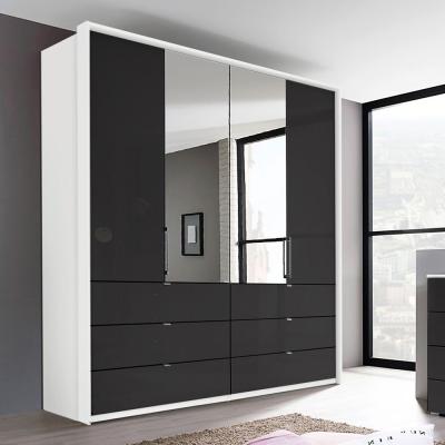 Rauch Erimo 204cm 4 Door Combi Wardrobe with Drawer - Alpine White and Basalt Glass