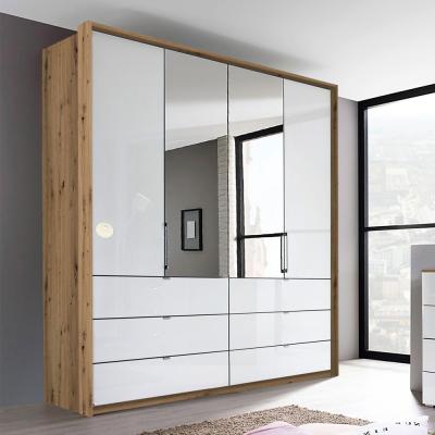 Rauch Erimo 204cm 4 Door Combi Wardrobe with Drawer - Artisan Oak and Crystal White Glass