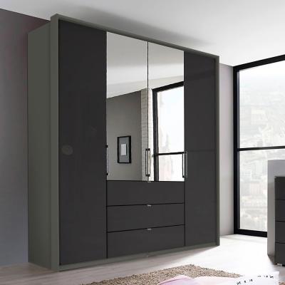 Rauch Erimo 204cm 4 Door Combi Wardrobe with Drawer - Graphite and Basalt Glass