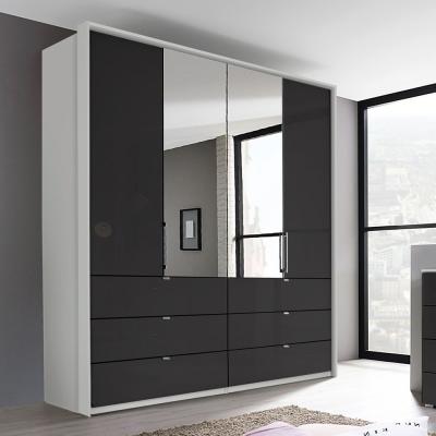 Rauch Erimo 204cm 4 Door Combi Wardrobe with Drawer - Silk Grey and Basalt Glass